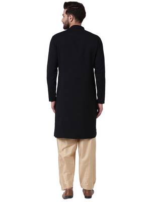 Black Cotton Silk Plain Kurta Pajama 3