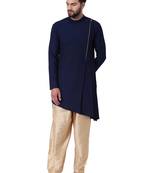 Blue Cotton Silk Plain Kurta Pajama