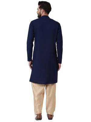 Blue Cotton Silk Plain Kurta Pajama 3
