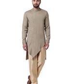 Beige Cotton Silk Woven Kurta Pajama