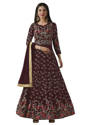 Maroon Embroidered Georgette Anarkali Salwar Kameez Wtih Dupatta 1