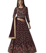 Maroon Embroidered Georgette Anarkali Salwar Kameez Wtih Dupatta
