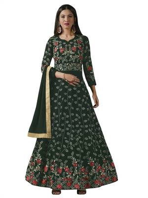 Green Embroidered Georgette Anarkali Salwar Kameez Wtih Dupatta 1