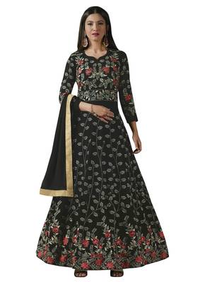 Black Embroidered Georgette Anarkali Salwar Kameez Wtih Dupatta 1