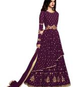 Purple embroidered georgette anarkali lehengas wtih dupatta