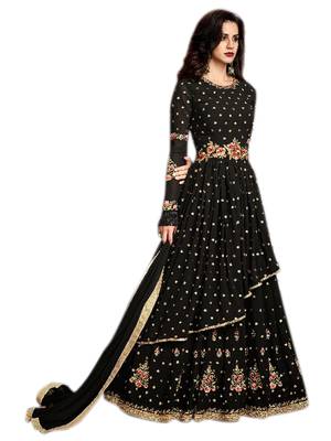 Black embroidered georgette anarkali lehengas wtih dupatta 1