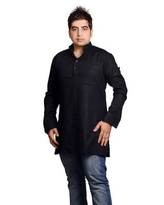 Black Cotton Plain Men Kurta 1