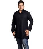 Black Cotton Plain Men Kurta