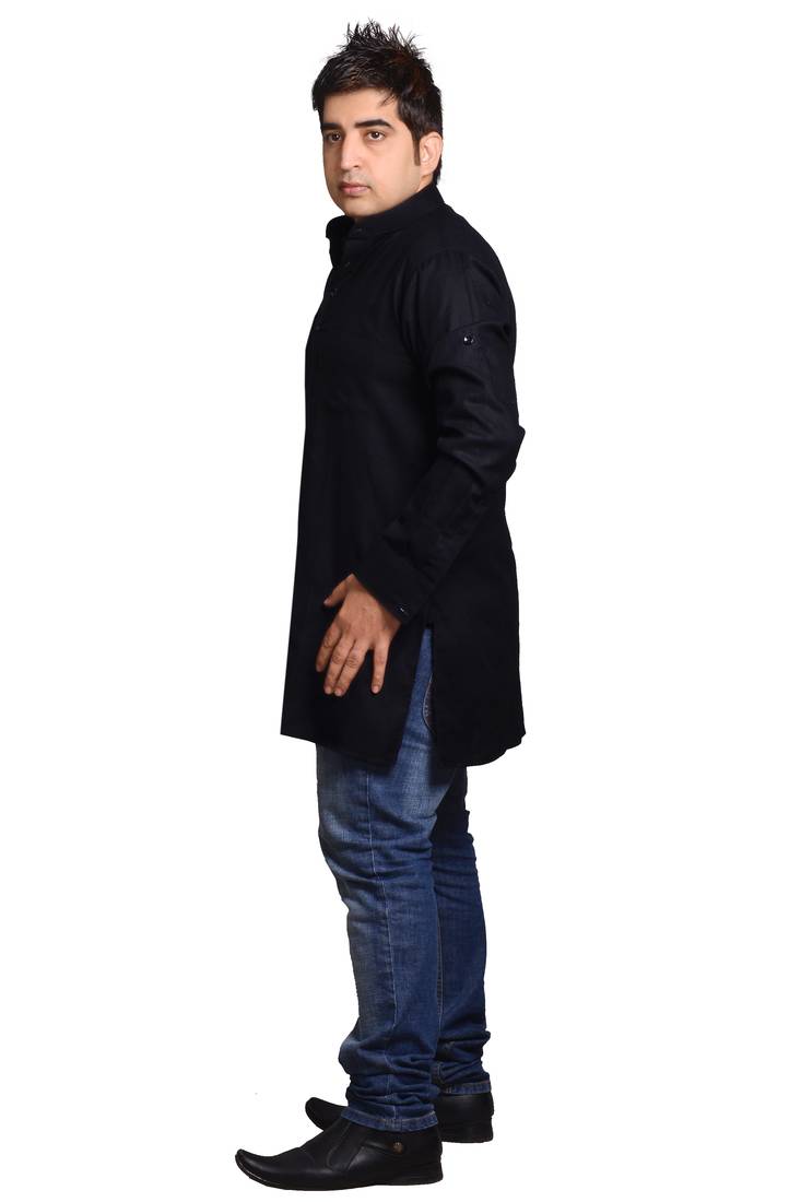 Black Cotton Plain Men Kurta