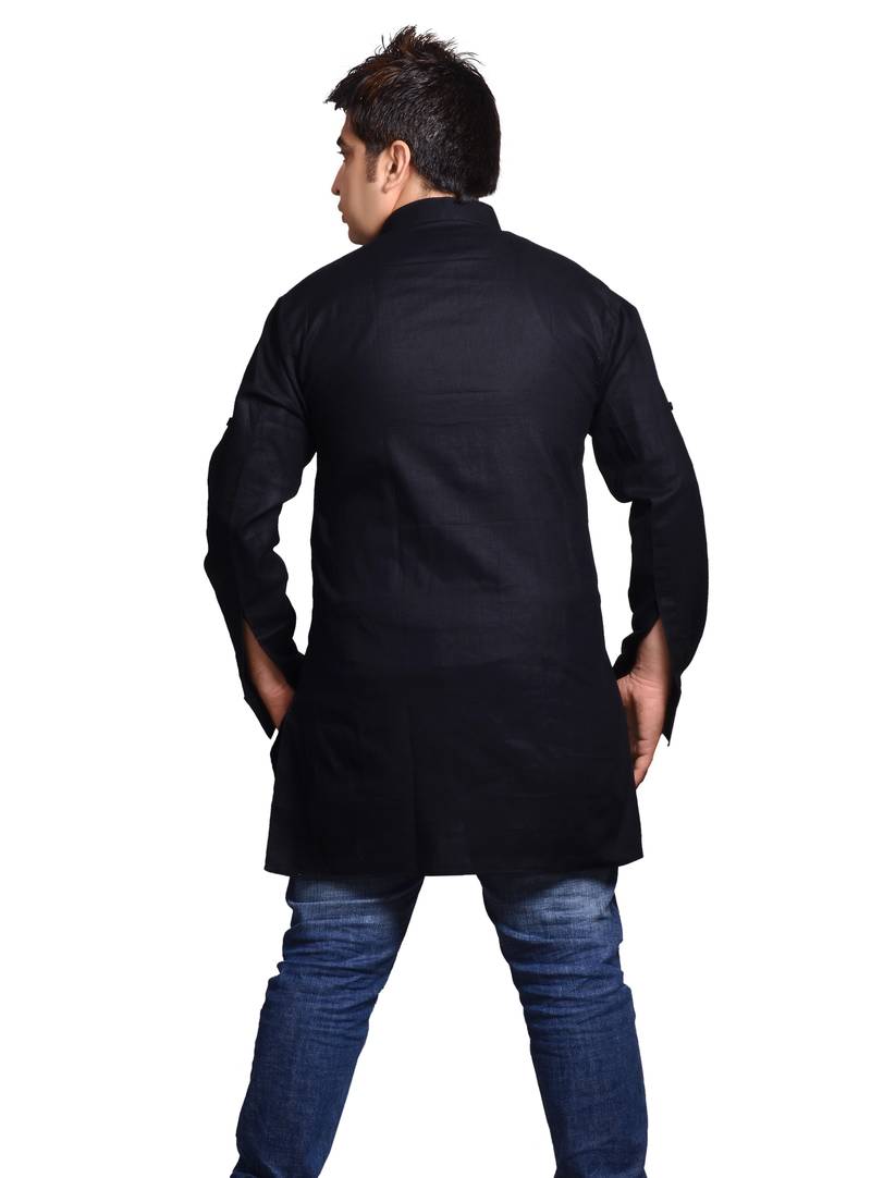Black Cotton Plain Men Kurta
