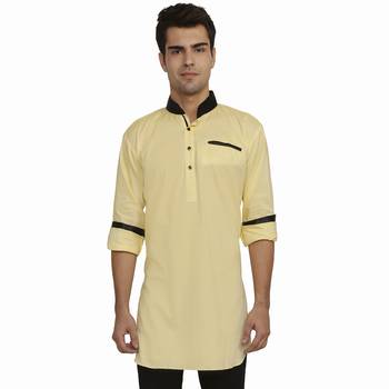 Yellow Cotton Plain Men Kurta 1