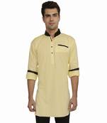 Yellow Cotton Plain Men Kurta