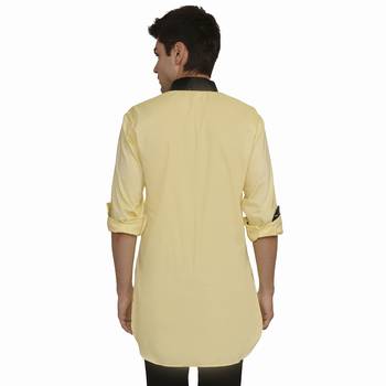 Yellow Cotton Plain Men Kurta 3