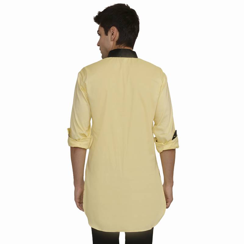 Yellow Cotton Plain Men Kurta