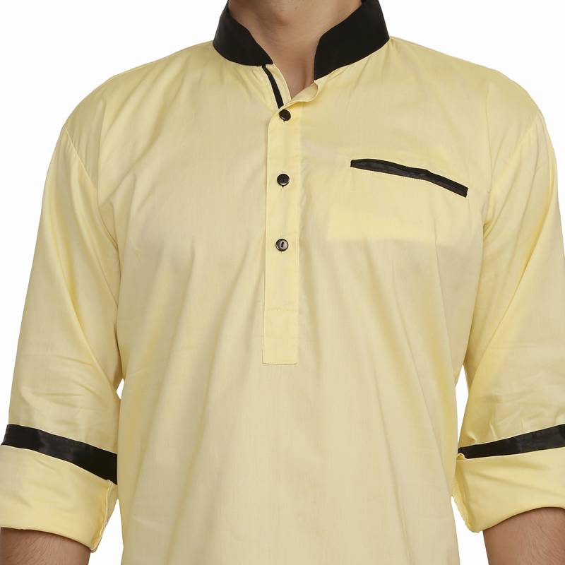 Yellow Cotton Plain Men Kurta