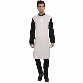 Beige Cotton Plain Men Kurta 1