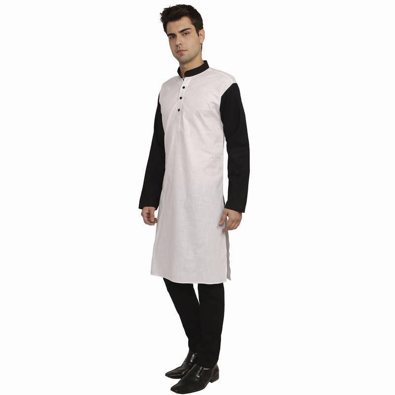 Beige Cotton Plain Men Kurta