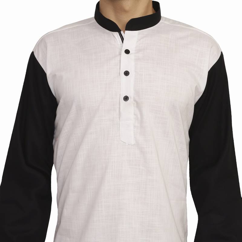 Beige Cotton Plain Men Kurta