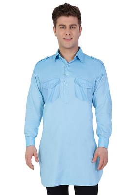 Blue Cotton Plain Men Kurta 1