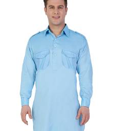 Blue Cotton Plain Men Kurta