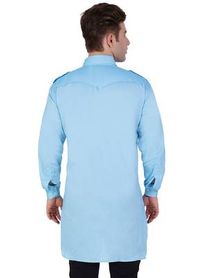 Blue Cotton Plain Men Kurta 3