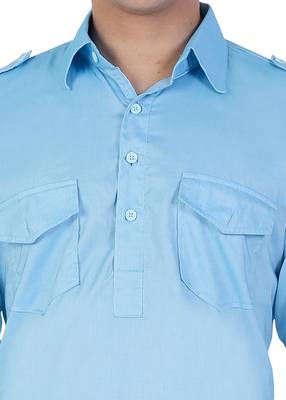 Blue Cotton Plain Men Kurta 4
