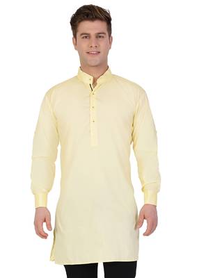 Yellow Cotton Plain Men Kurta 1