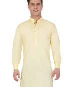 Yellow Cotton Plain Men Kurta