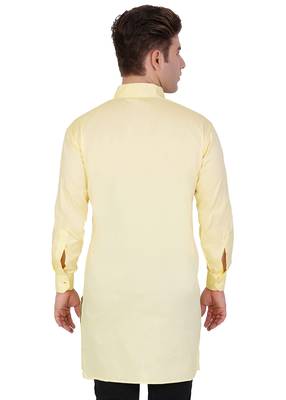 Yellow Cotton Plain Men Kurta 3