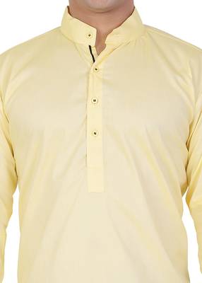 Yellow Cotton Plain Men Kurta 4