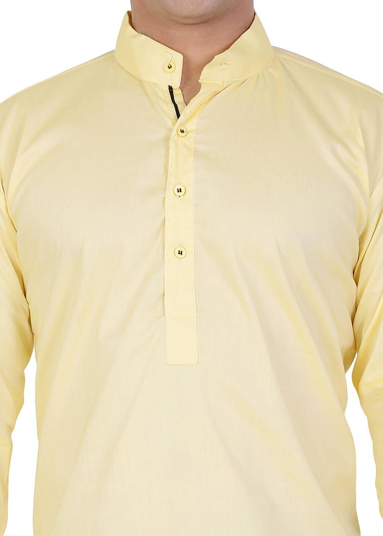 Yellow Cotton Plain Men Kurta
