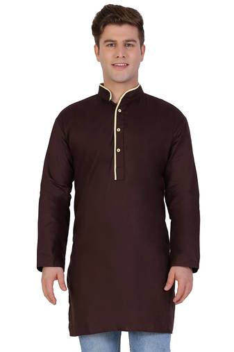 Brown Cotton Plain Men Kurta