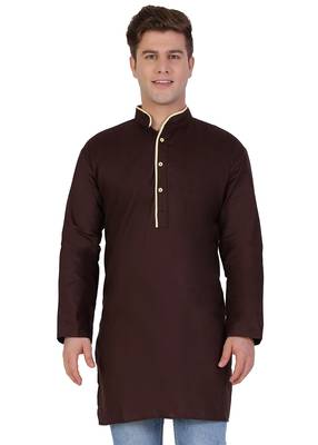 Brown Cotton Plain Men Kurta 1