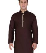 Brown Cotton Plain Men Kurta
