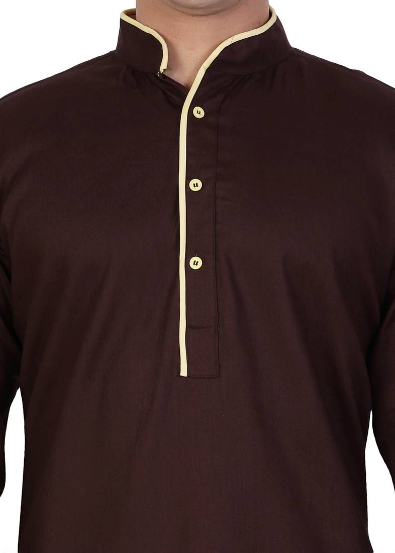Brown Cotton Plain Men Kurta