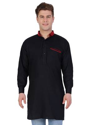 Black Cotton Plain Men Kurta 1