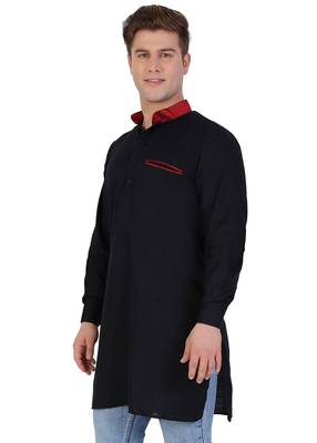 Black Cotton Plain Men Kurta 2