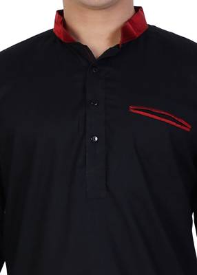 Black Cotton Plain Men Kurta 4