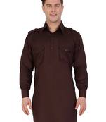 Brown Cotton Plain Men Kurta