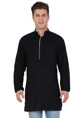 Black Cotton Plain Men Kurta 1