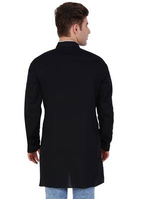 Black Cotton Plain Men Kurta 3