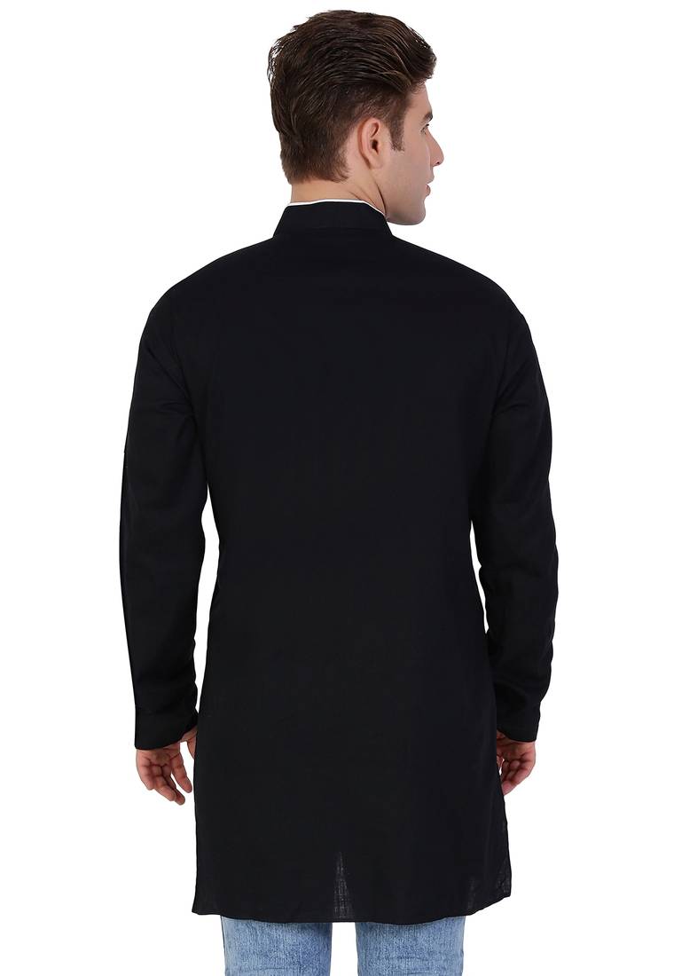 Black Cotton Plain Men Kurta