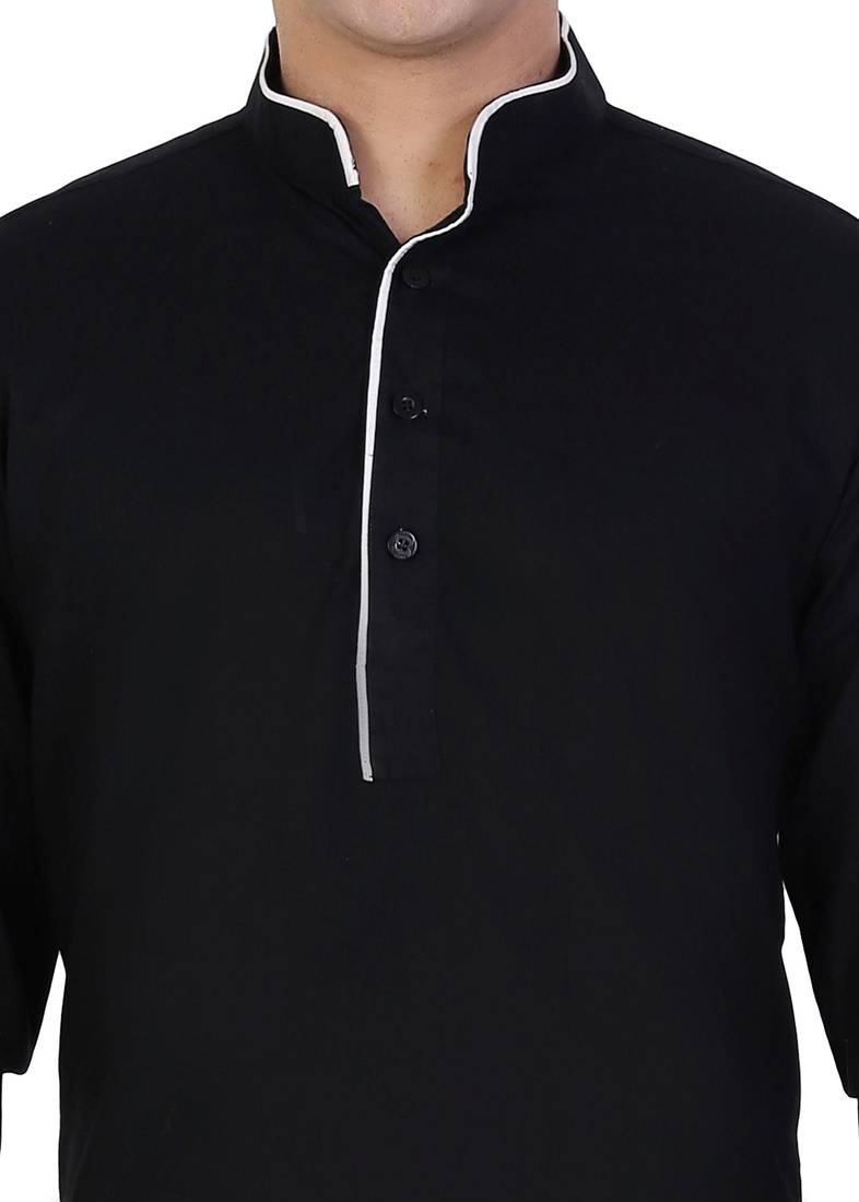 Black Cotton Plain Men Kurta