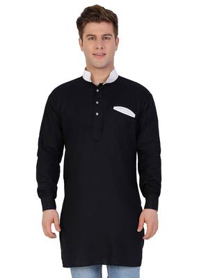 Black Cotton Plain Men Kurta 1