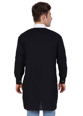 Black Cotton Plain Men Kurta 3