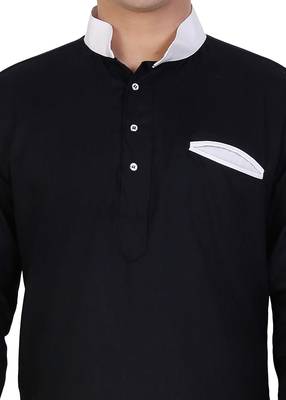 Black Cotton Plain Men Kurta 4
