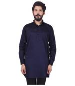 Blue Cotton Plain Men Kurta