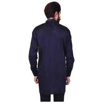 Blue Cotton Plain Men Kurta 4