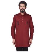 Red Cotton Plain Men Kurta