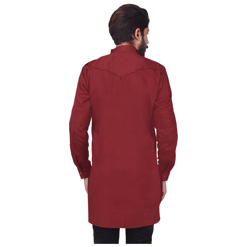 Red Cotton Plain Men Kurta